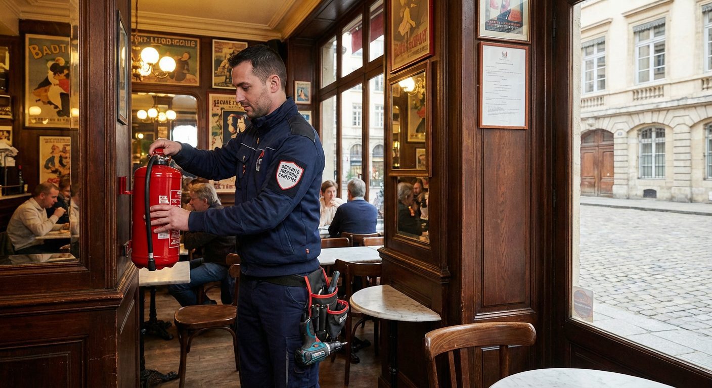 technicien installation extincteur restaurant Lyon Presqu ile