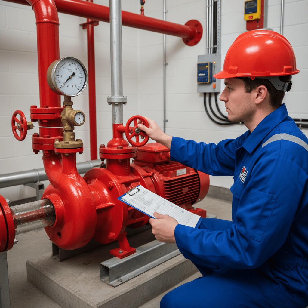 Technicien lors de la mise en service d'un surpresseur RIA