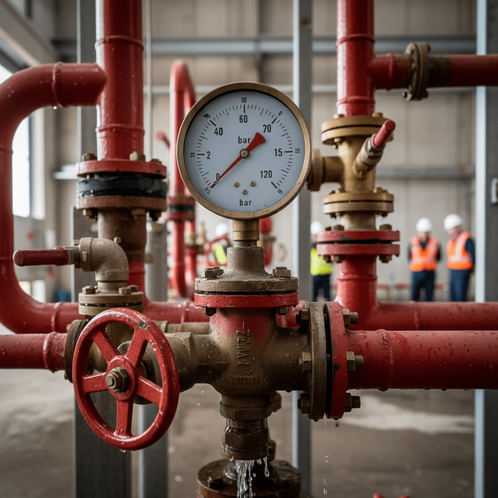 Test de pression hydraulique sur un RIA avec manomètre