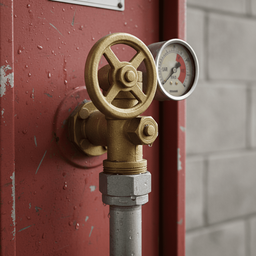 Gros plan sur la vanne et le manometre d un RIA