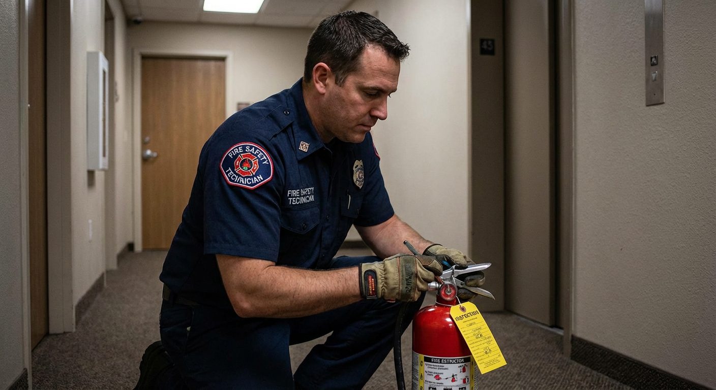 Vérification annuelle des extincteurs dans un immeuble d'habitation