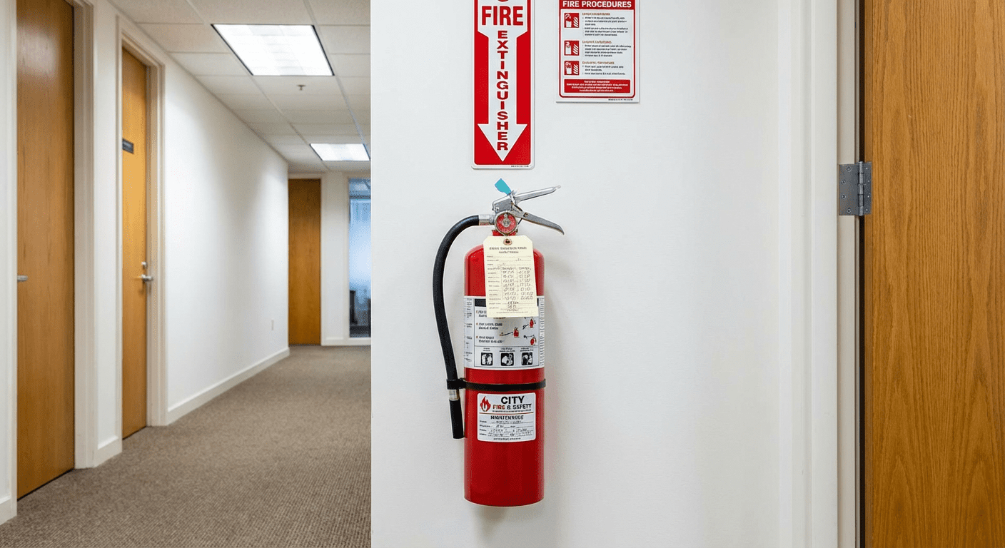 Extincteur mural étiquette vérification maintenance