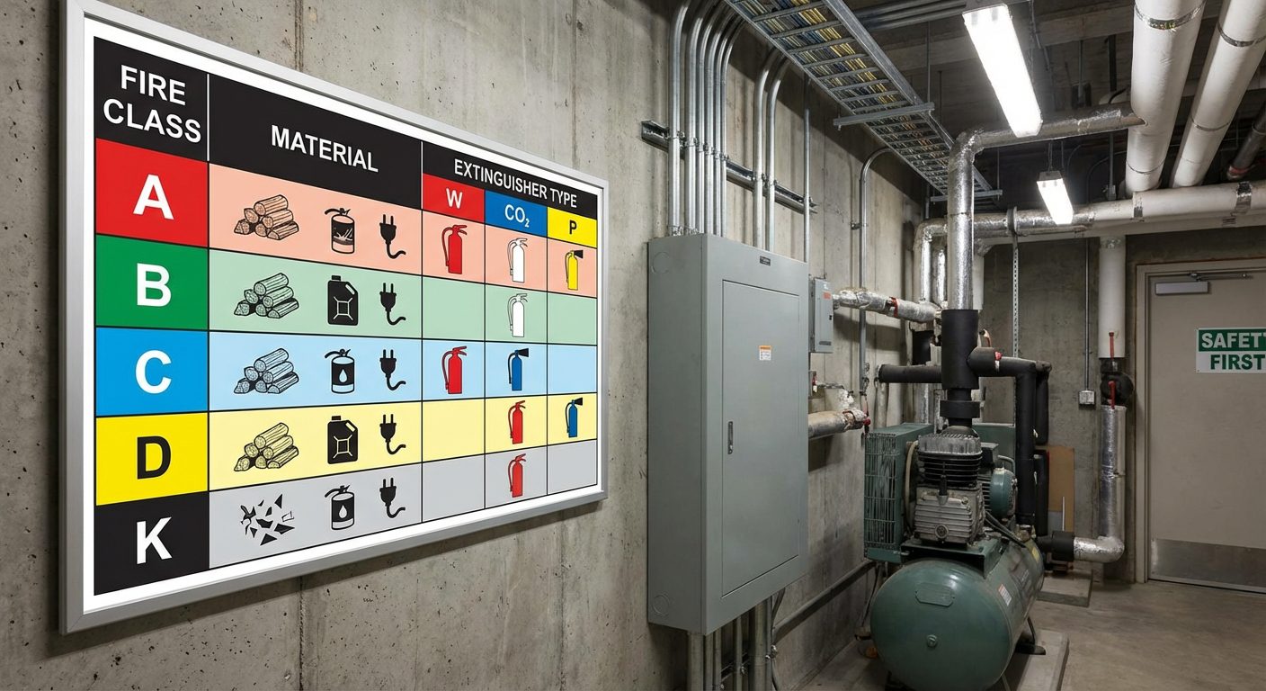tableau mural choix extincteur par risque local technique