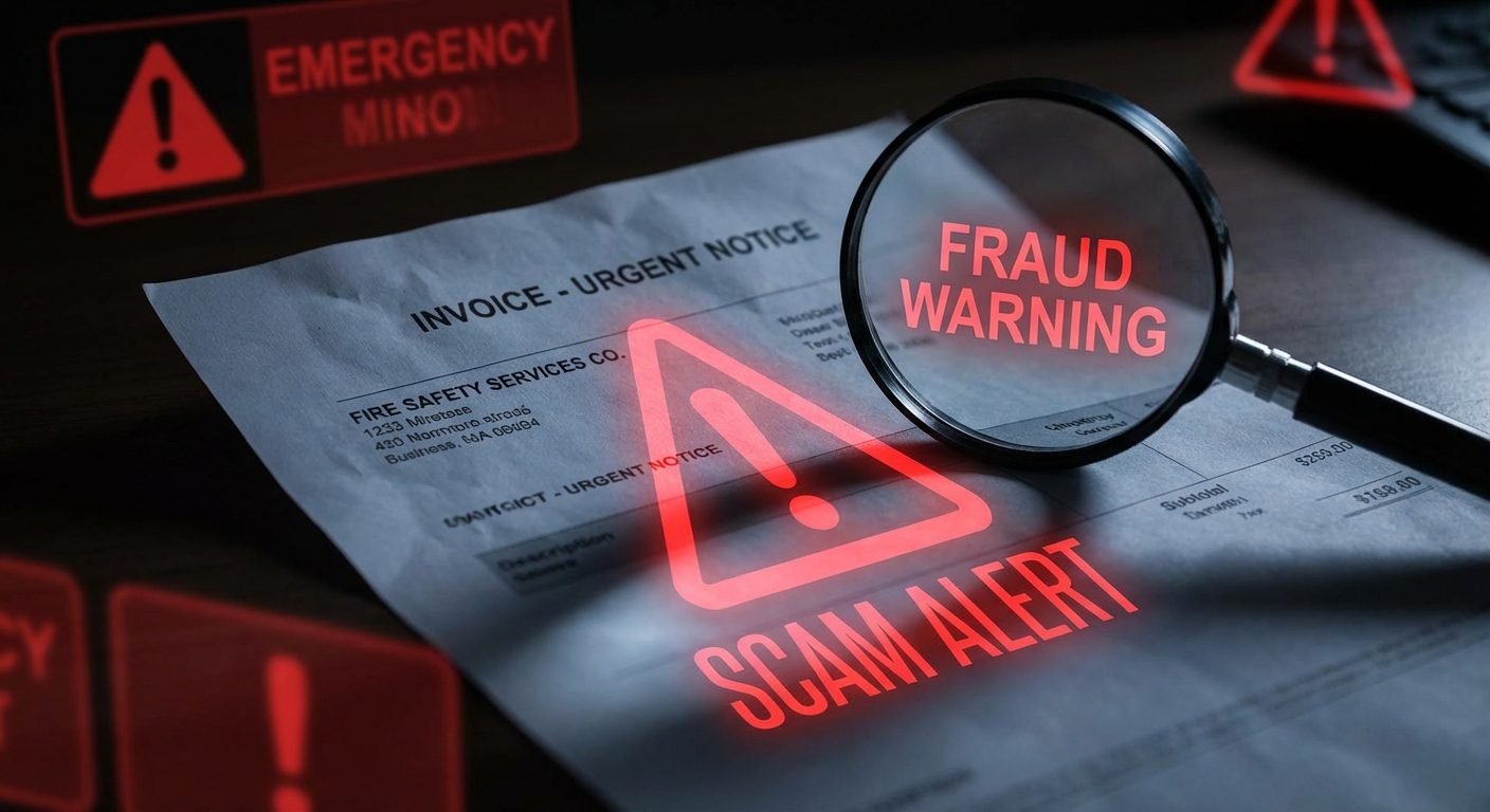 Loupe examinant une facture suspecte de vérification d'extincteurs