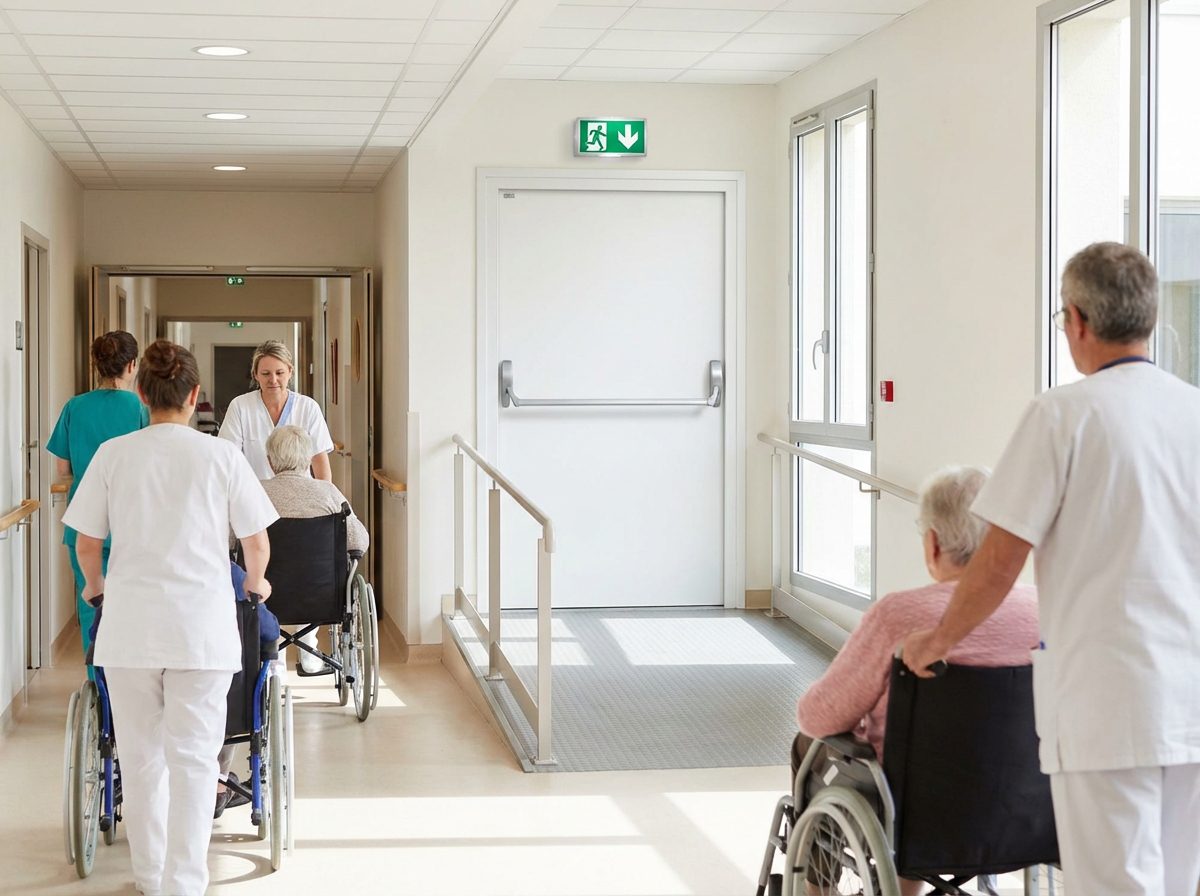 Sortie de secours accessible fauteuil roulant en EHPAD