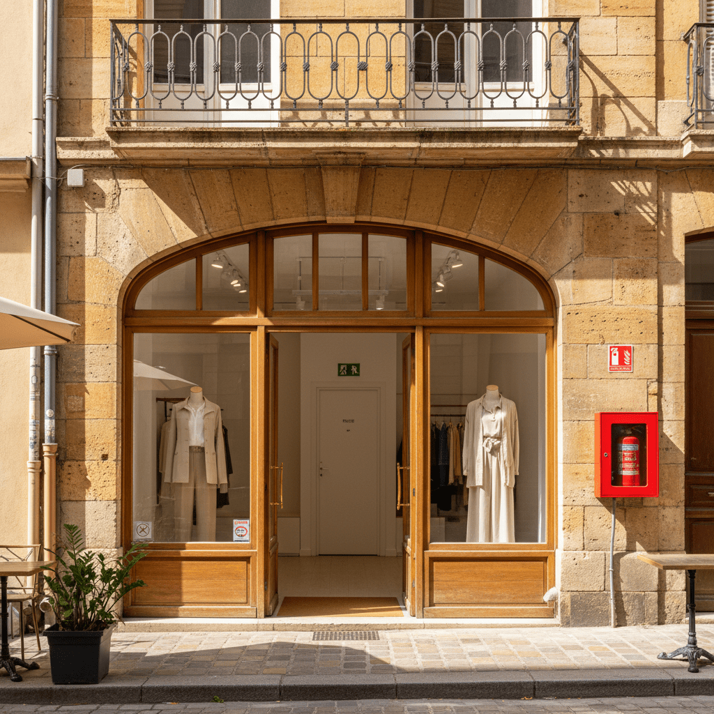 Boutique ouverte avec équipements sécurité incendie conformes ERP 5ème catégorie