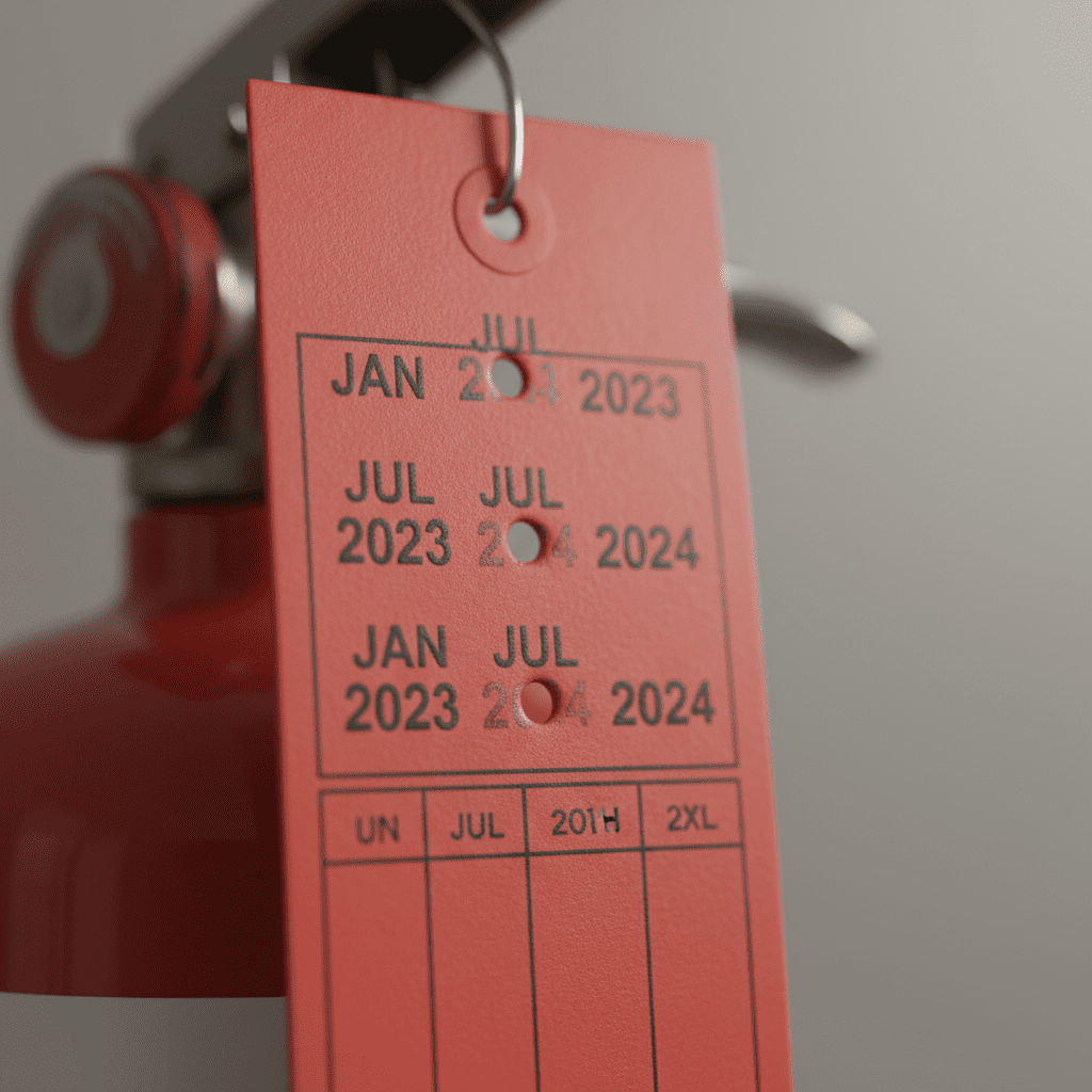 Étiquette de vérification extincteur avec dates de contrôle en gros plan