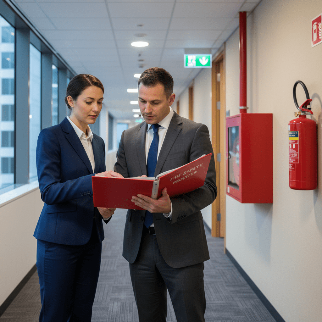 Inspecteur et gestionnaire consultant ensemble le registre de sécurité