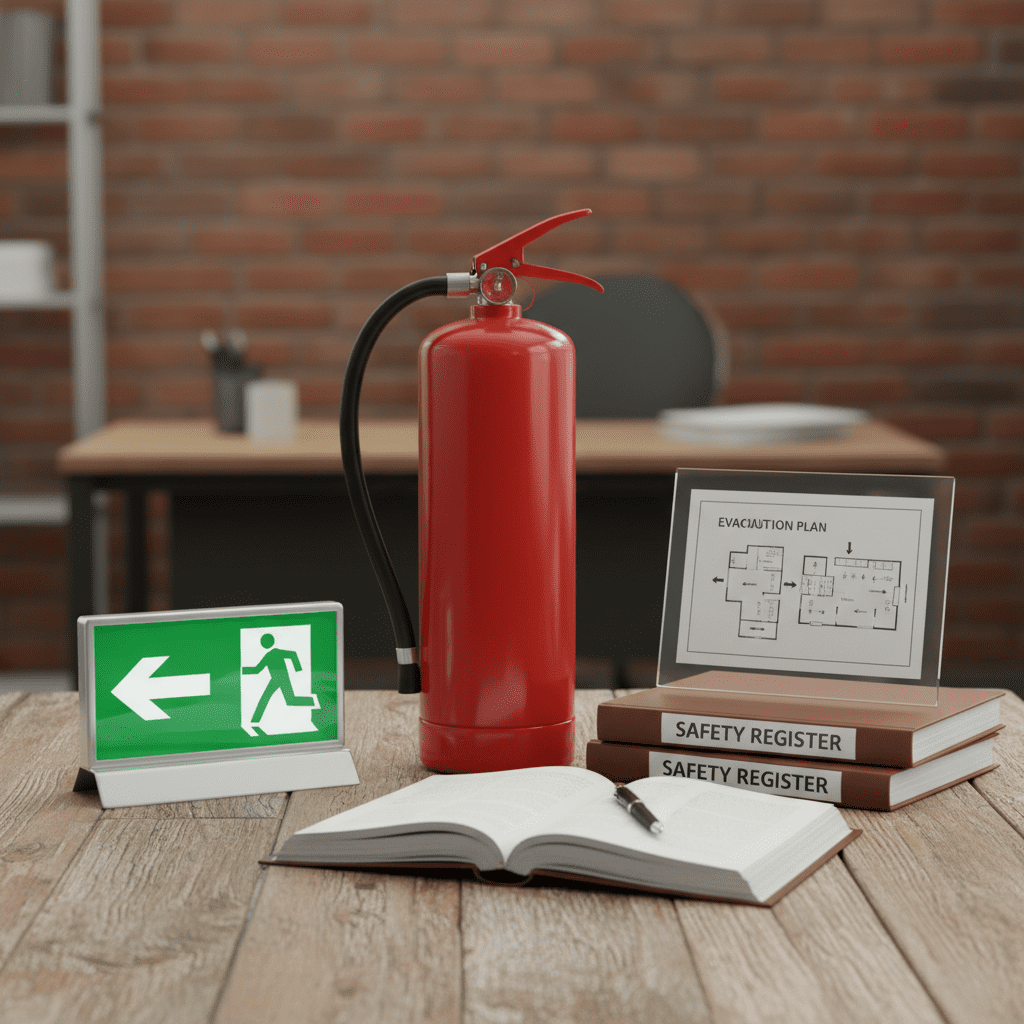 Kit sécurité incendie ERP : extincteur, signalétique, plan et registre