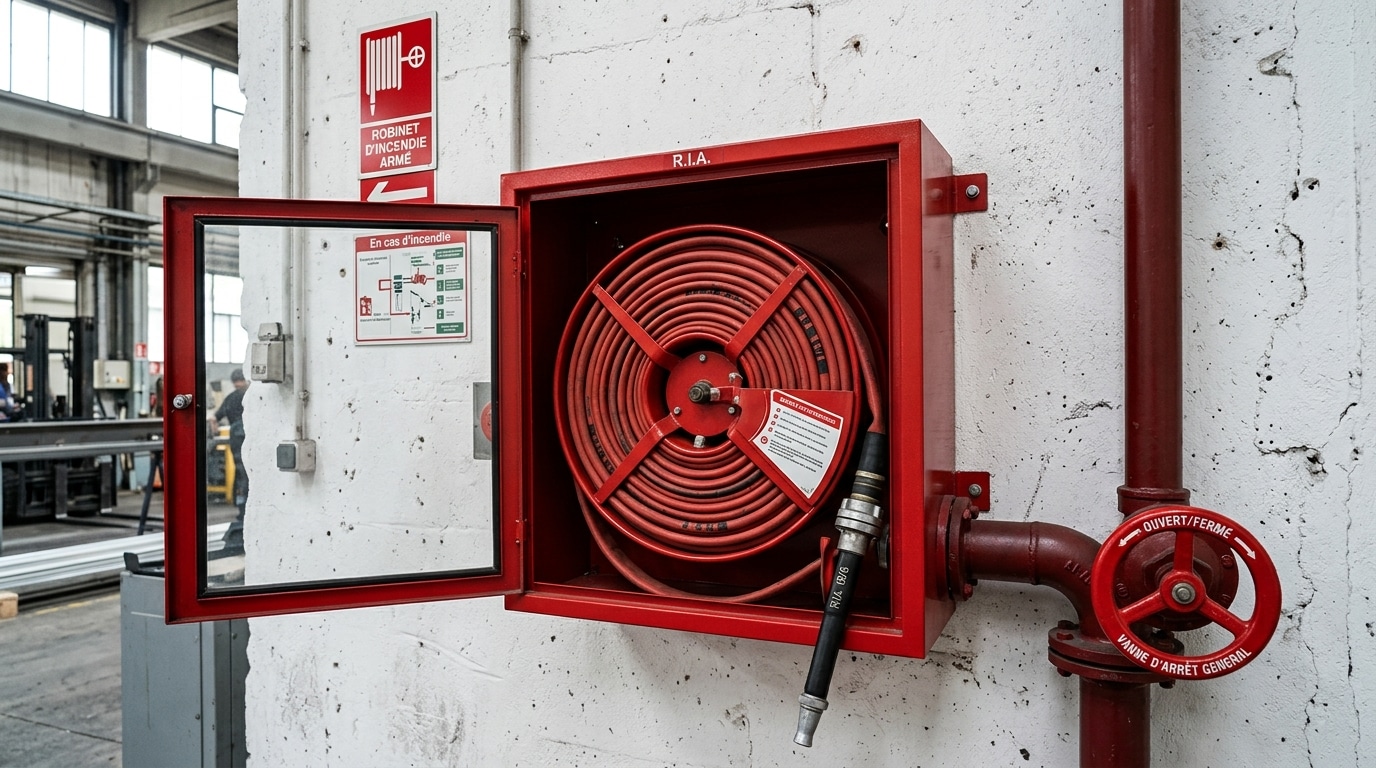 Certificat N5 RIA : rôle du document, conditions de délivrance et durée de validité 1 Technicien en cours de vérification d'un robinet d'incendie armé dans un ERP lyonnais